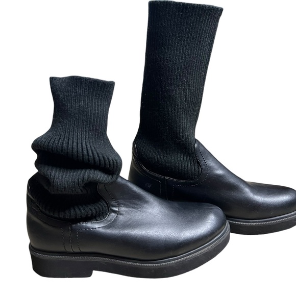 T.Taccardi Black Patent Leather Slouch Roll Top Boots Womens Size 41 EUR US 10 - Picture 2 of 8